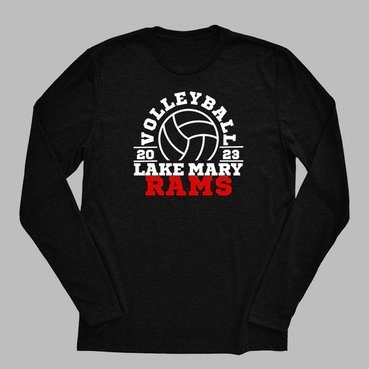 Volleyball Rams Long Sleeve Black Tee